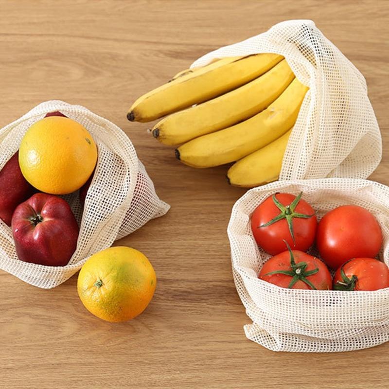 Breathable Cotton Drawstring Storage Bags Assorted Sizes For Freshness Produce Kitchen Organization Sustainable