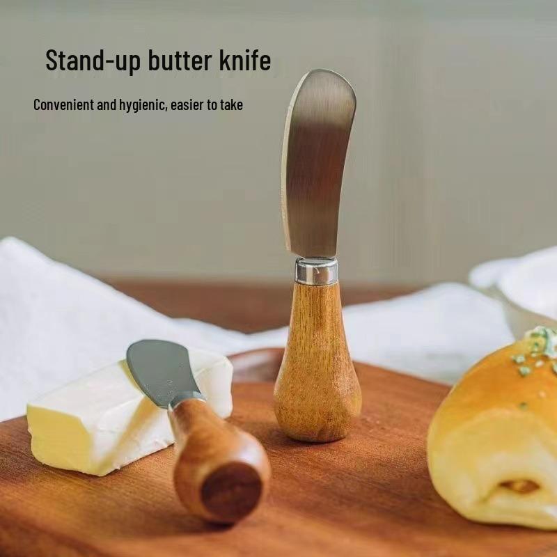 Wood Handle Vertical Butter & Jam Spreader - Dual-Function Knife for Cutting & Spreading Cheese