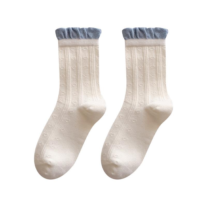 Sock Children's Spring/summer Lace-up Striped Mid-calf Socks with Loose Openings and No Bones, Plush Cotton Socks