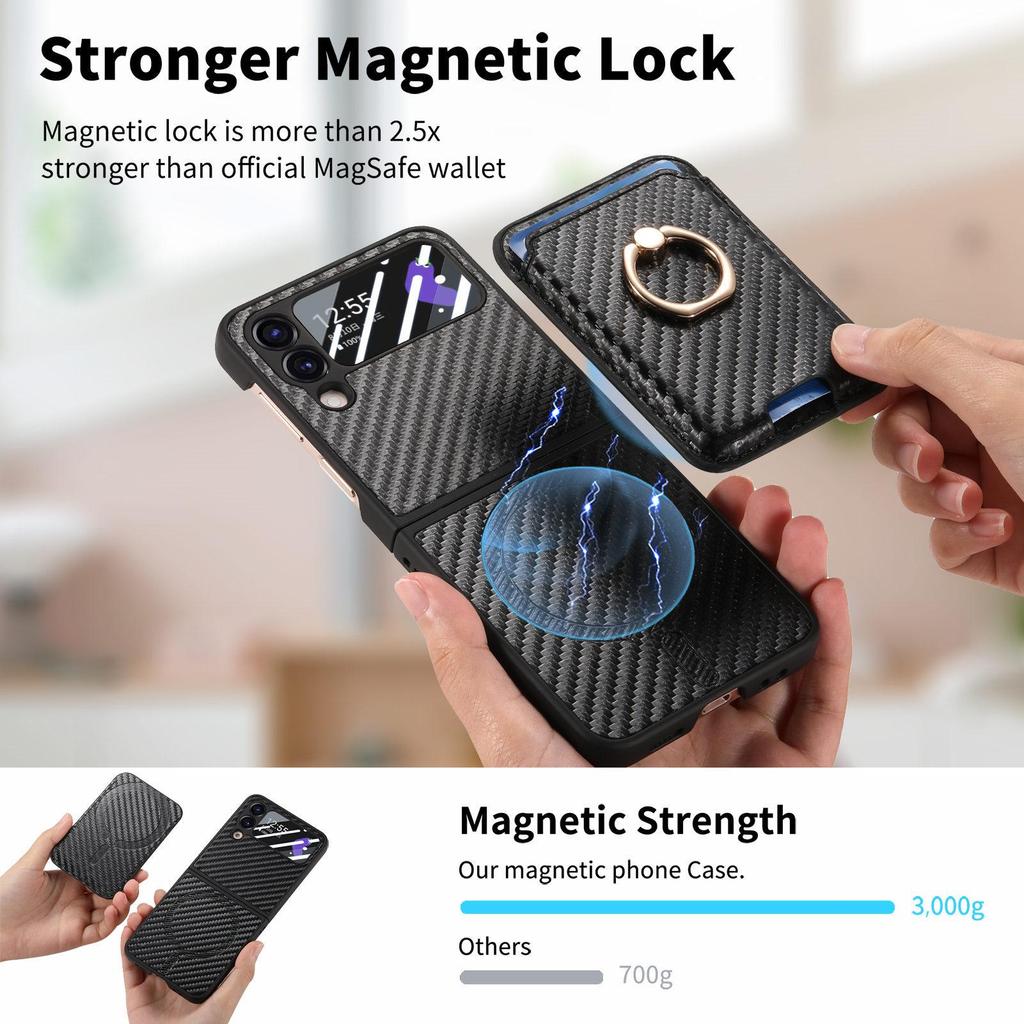 Samsung Z Flip6 Carbon Fiber Phone Case with Magnetic Card Holder for Z Flip5