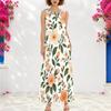 Women Plus Size Notch Neck Sleeveless Floral Printed A Line Long Dress With Side Pockets