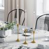3pcs Brass Golden Metal Cone Candle Holders,Vintage Modern Decorative Center Candle Holders for Fireplace Mantel