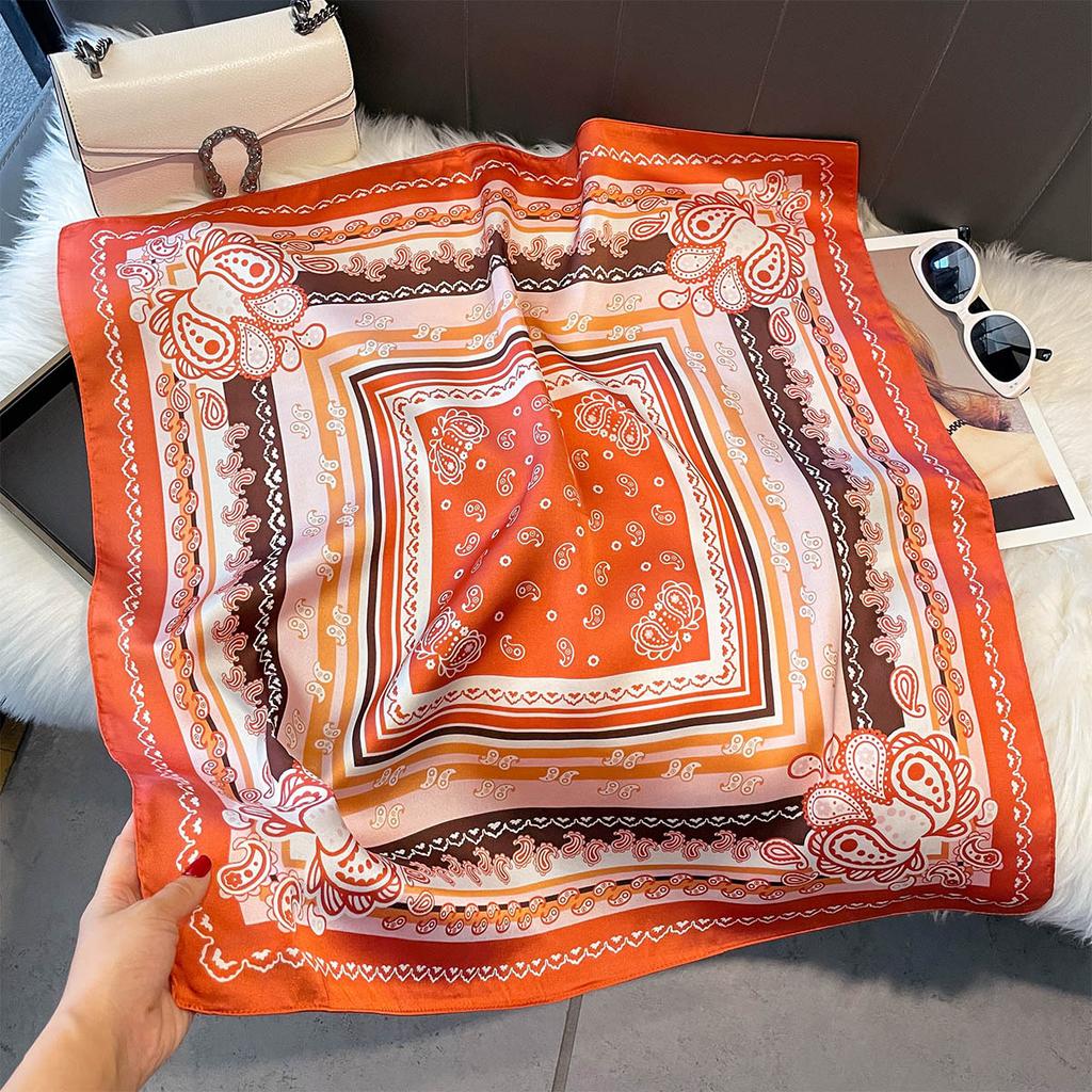 Luxury Square Scarf For Women Elegant Ladies Hijab Retro Print Neckerchief Bandanas Summer Soft Stain Faux Silk Scarves Shawl
