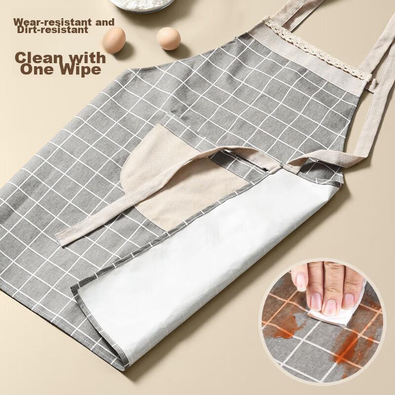 MAXCOOK Apron, Thick Fabric Kitchen Apron, Stain-Proof, Oil-Proof, Waterproof Home Apron, Gray MCPJ8434