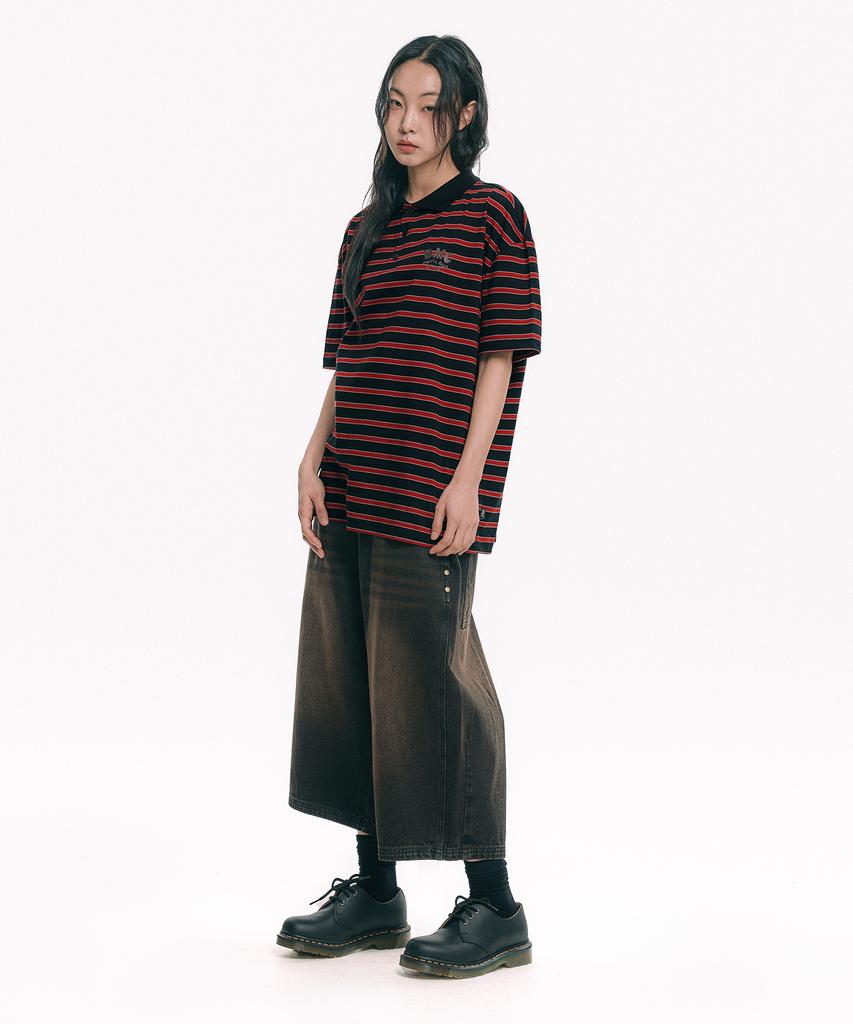 MOO Straight-Line Length Bermuda Denim Pants - Black