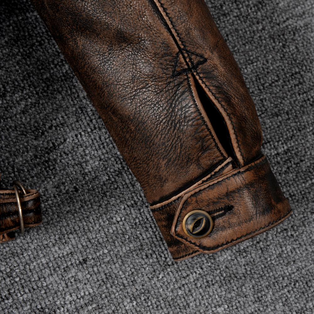 Men Genuine Leather Jacket Thick Oil Waxed Natural Cow Vintage Brown Slim Fit Short Men's Bomber Cowhide Coat Winter Clothing