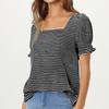 Women's Fashion Square Neck T-Shirt With Petal Sleeves, Short-Sleeved Striped Top