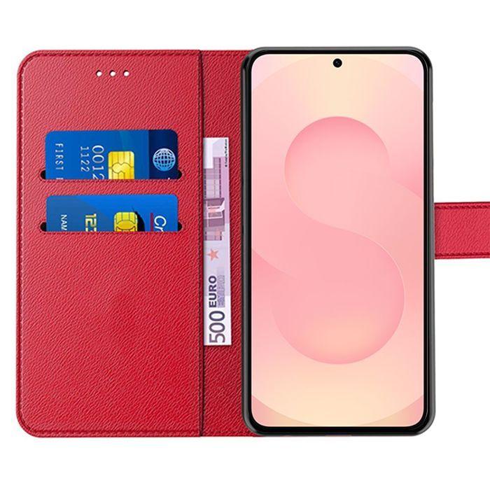 Coque de Protection - BOOLING - Samsung Galaxy S25 FE - Flip Case Antichoc Effet Cuir Rouge