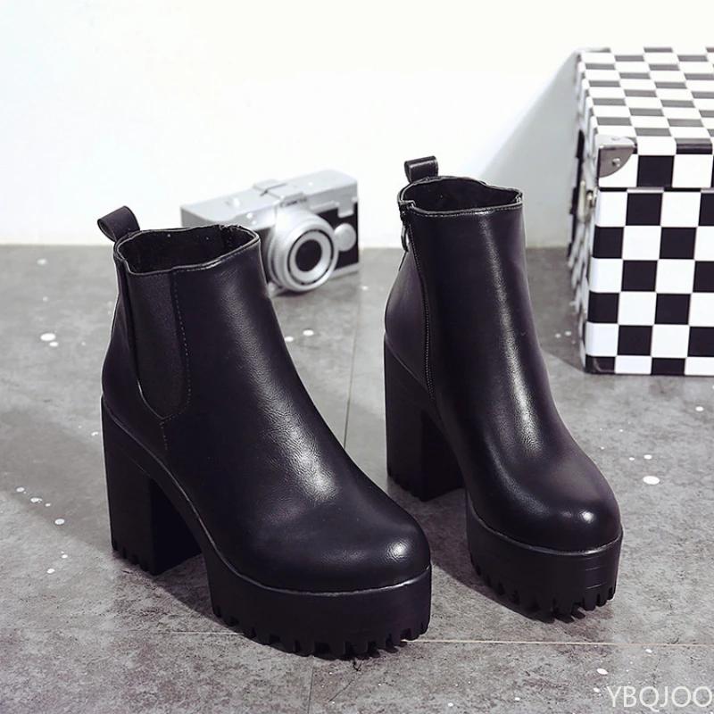 Fashion New round toe Women's Boots Black Fashion High Heels Side zip thick heel boots Comfort casual ladies shoes Botas Homme Zapatos