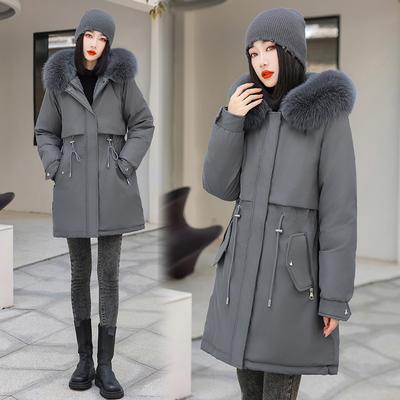New Winter Warm Hooded Down Cotton Coats Womens Loose Mid-Length Thick Cotton Padded Jacket Women Solid Color Parkas Coat