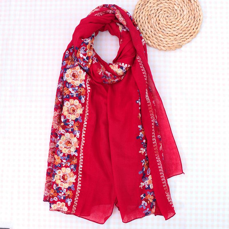 Women Shawl Travel Embroidery Retro Cotton Linen Hijab Sun Protection Warmth Sunshade Beach Cape Desert Cape Bohemian Scarf