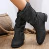 Large Buckle Denim Women's Boots Blue Buckle Fashion Boots Autumn Winter New Square Heel Round Toe Women's Boots Platform Shoes