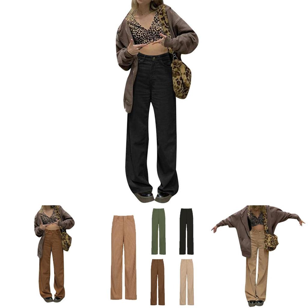 Color Solid Womens High Waist Wide Leg Slimming Casual Fashion Pants Corduroy