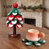 Durable Table Mat Christmas Tree Wooden Trivets, Pine Wood Potholders with Storage Stand, Festive Restaurant Accessory Heat Resistant Foldable