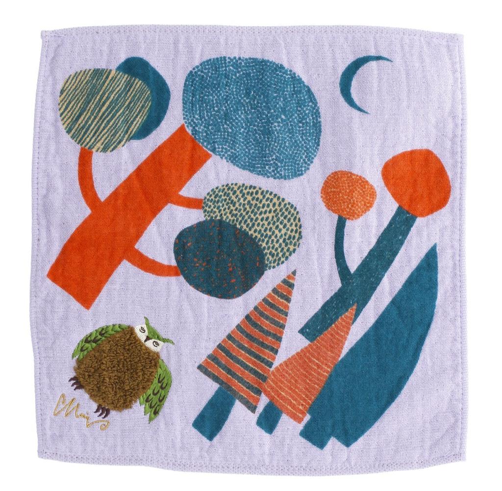 Kusunokibashi Monori morita MiW Fluffy Animal 25x25cm Handkerchief, Owl, Purple, A-65589-86-PAP,