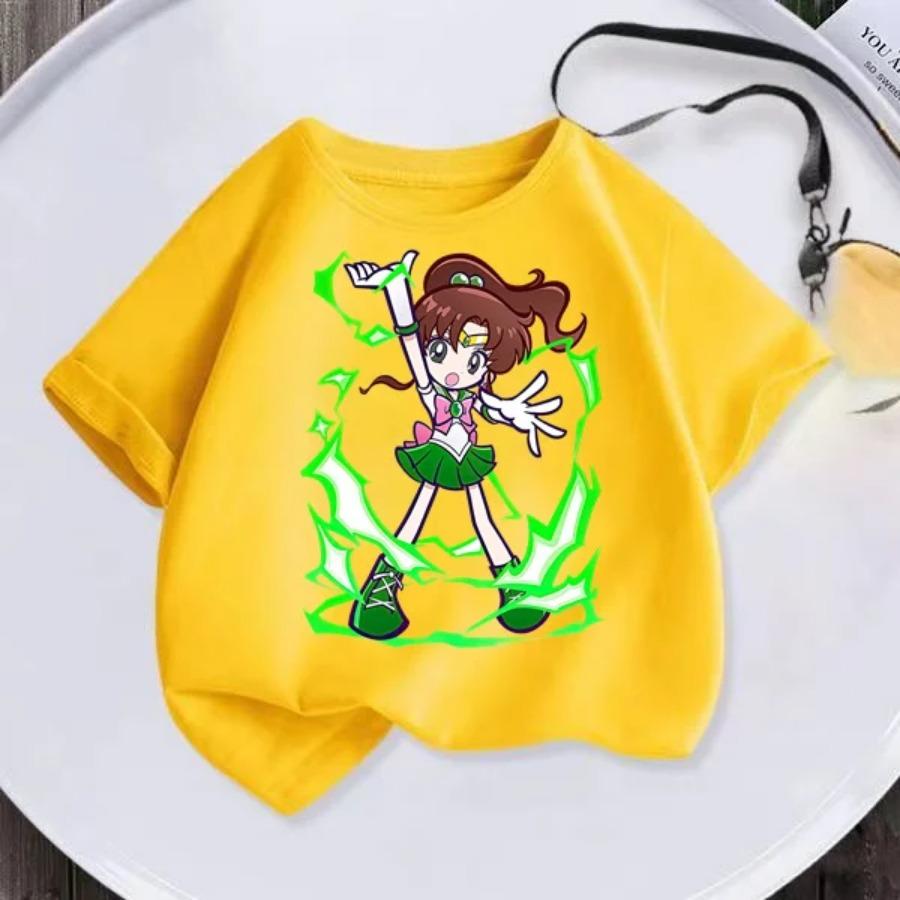 

Летняя новая детская футболка аниме-футболка для девочек Sailor Moon, модная футболка с коротким рукавом для девочек в стиле аниме Harajuku 160