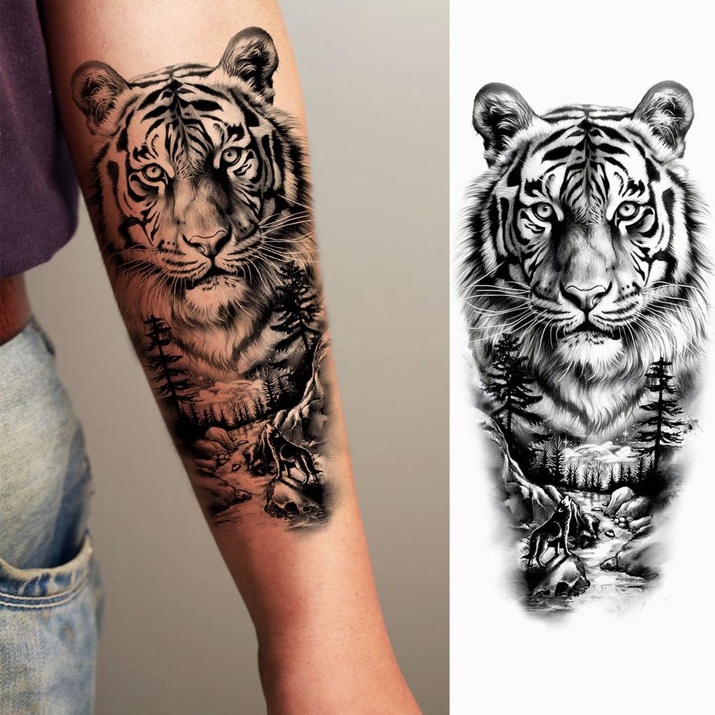 1 Sheet Fierce Tiger Lion Dragon Temporary Tattoos For Men Women Waterproof Wolf Skull Tatoos Long Lasting  Fake Tattoo Stickers