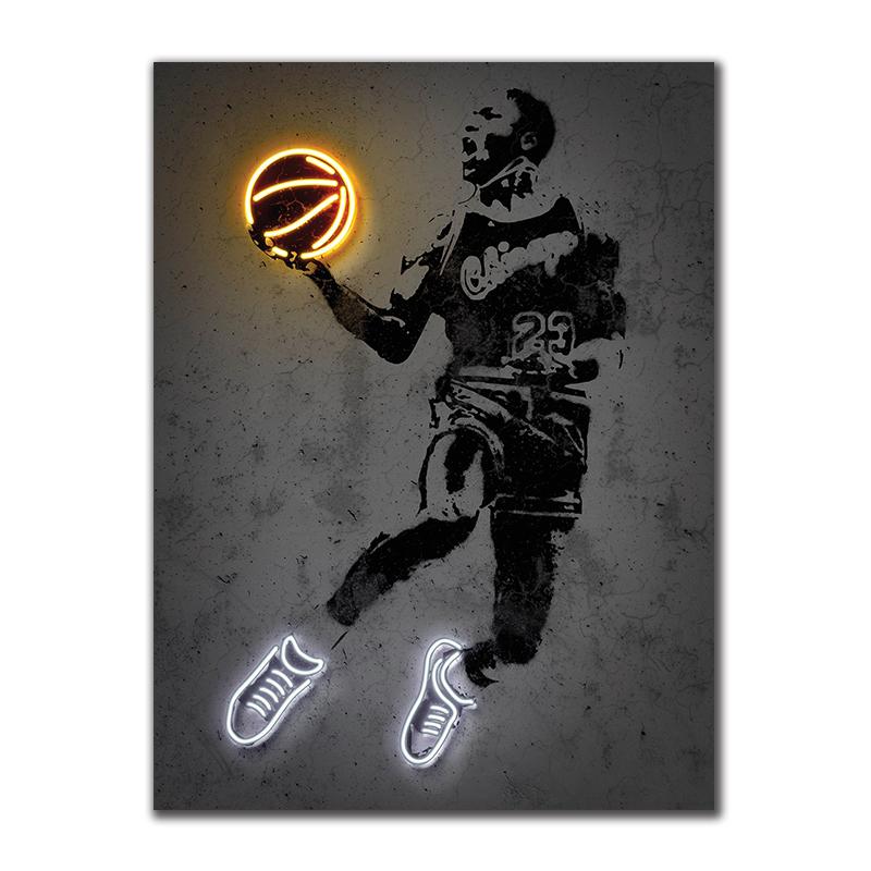 

Абстрактные черно-белые неоновые картины на холсте, плакаты с баскетболистами, принты, настенные художественные картинки для декора гостиной, Cuadros 21x30 No Frame