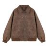 American Retro Brown Lapel Coat Women's Spring and Autumn Imitation Suede PU Couple Jacket Top