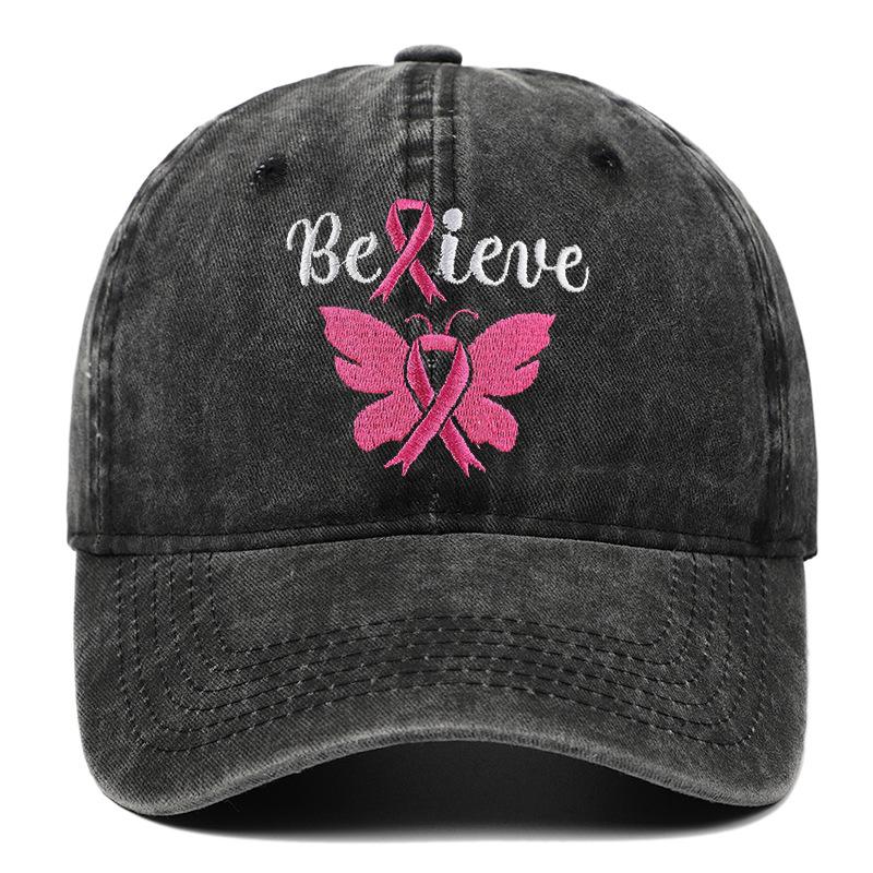 Breast Ribbon Embroidered Duckbill Cap for Sports & Sun Protection