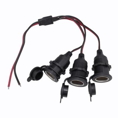 Kaito Denshi Female Cigarette Lighter Socket with Lid, 3 Branches, Uncut Power Cable, 12 V, 15.7 Inches (40 Cm)
