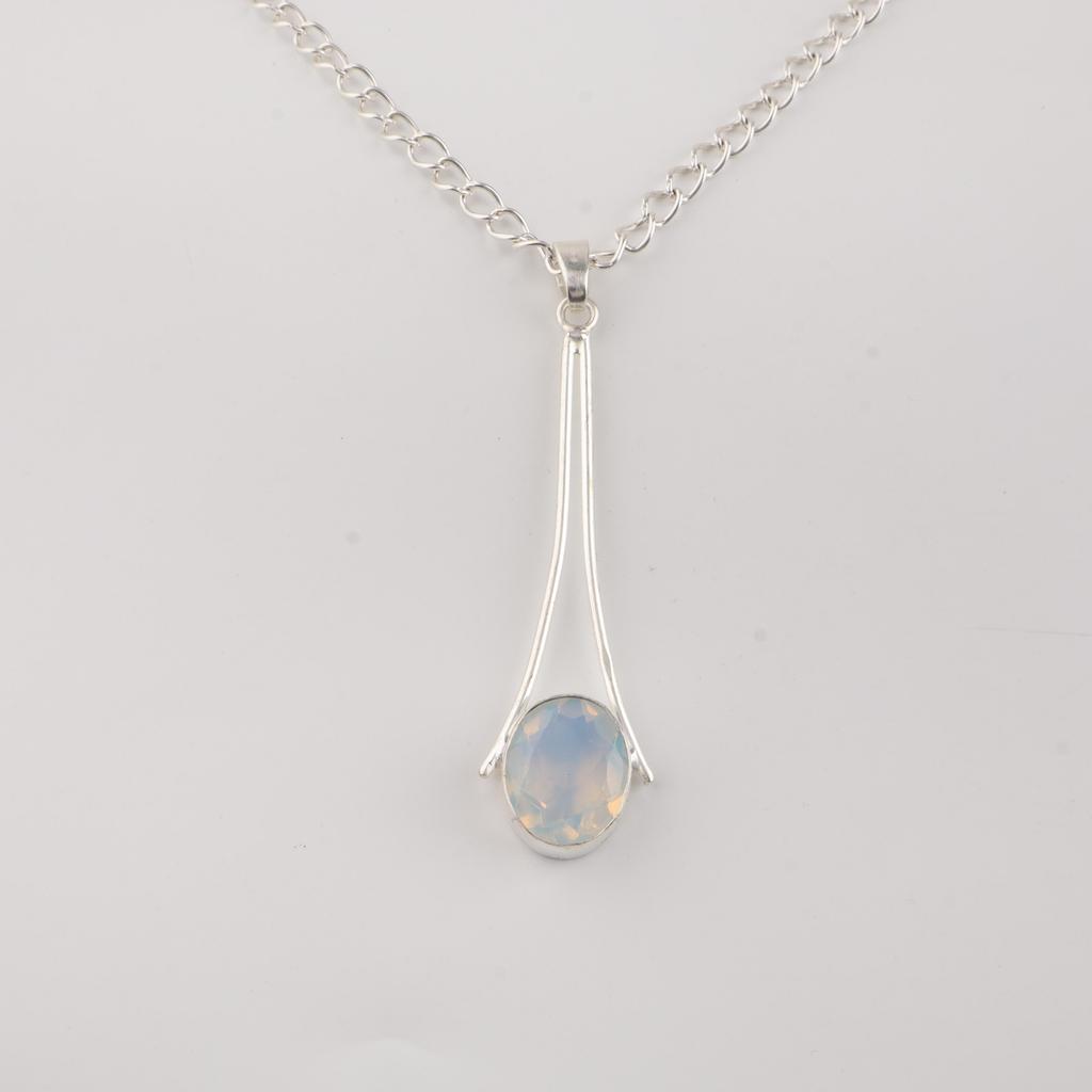 Pendentif en Argent Sterling 925 Pierre Opale Laitée 1,79" Bijoux de Créateur Faits à la Main Pour Cadeau d'Anniversaire PP-69-15