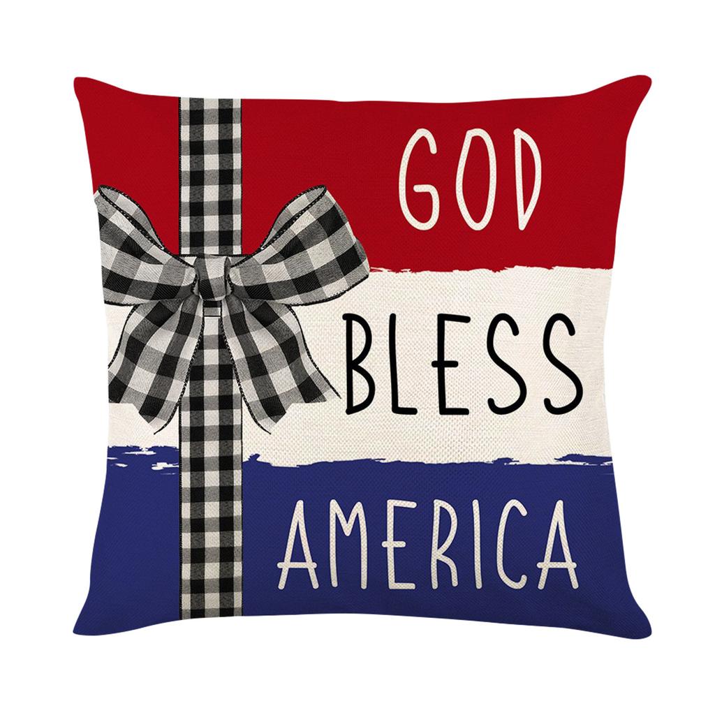 Decorative Throw Pillow Cover with Star and USA Lettering Striped Pattern Square Cushion Case for Sofa Bed Chair Home Decor