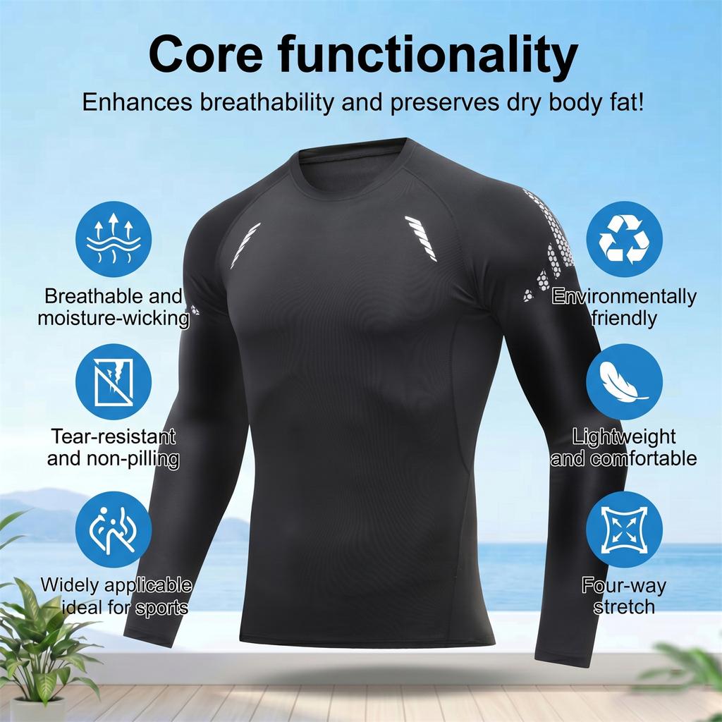 Men's Long Sleeve Swim Shirt Rash Guard Quick Dry UV Protection Surfing Beachwear for Swimming Water Sports and Outdoor Activities