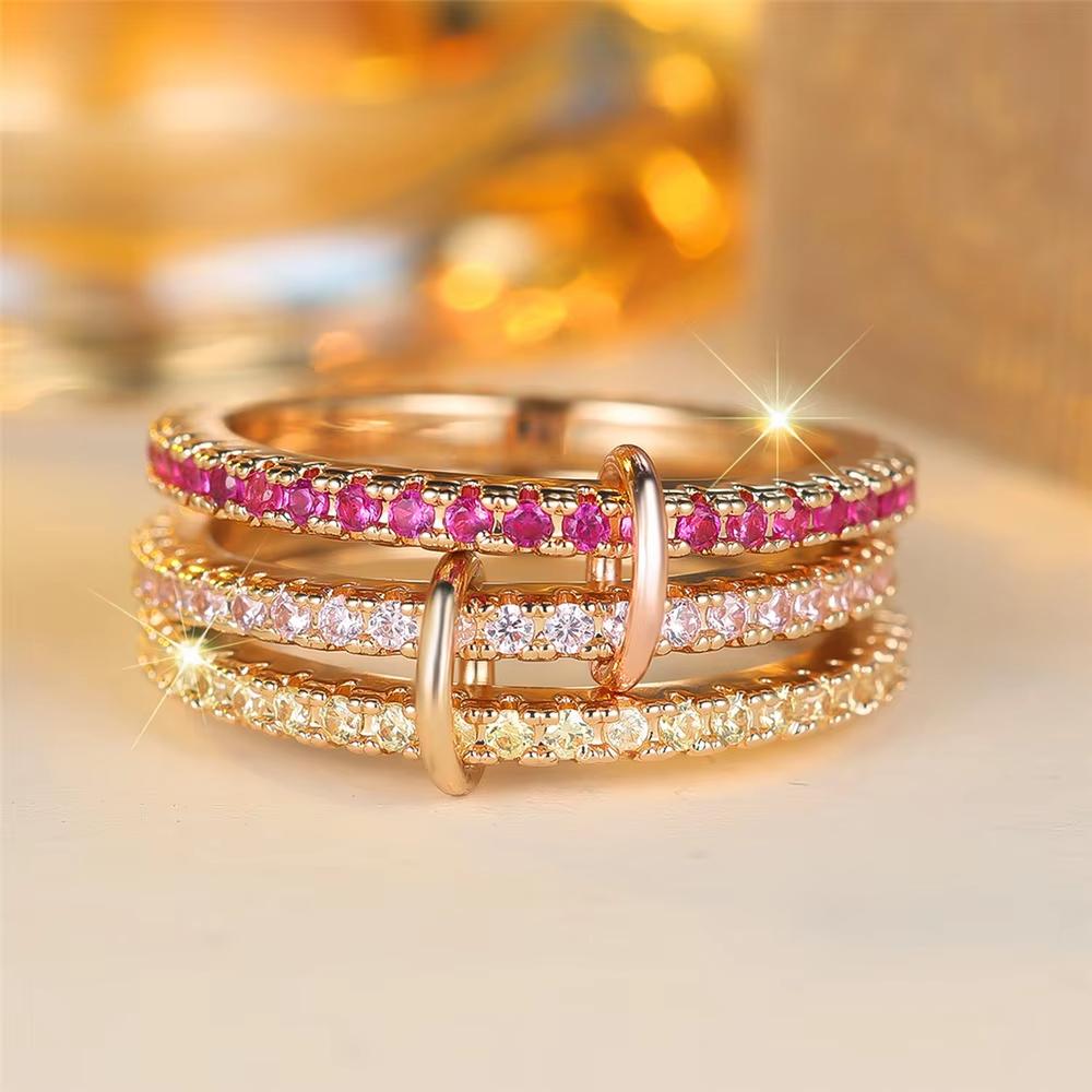 Copper Metal Luxury Multiple Levels Of Interlocking Zircon Ring Designed For Women Daily Life Trendy Fashion High Quality High Quality Fine High
