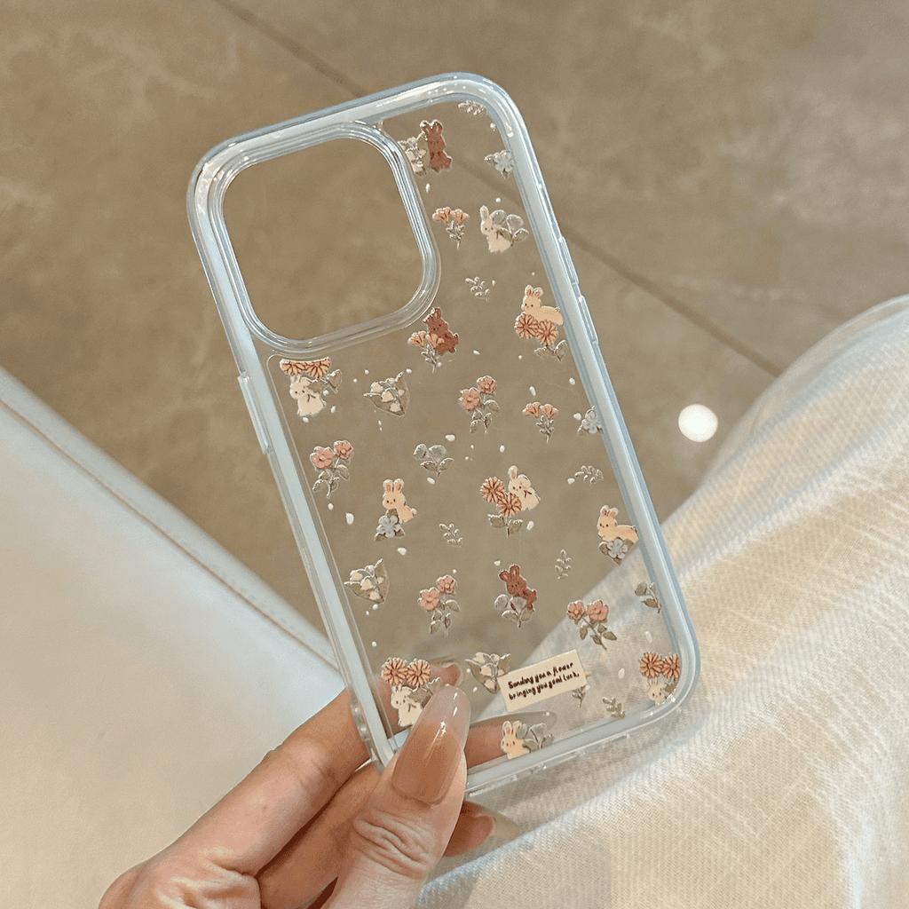 Dziewczęcy kwiatowy słodki mały króliczek odpowiedni dla IPhone16promax Apple 15 etui na telefon komórkowy 14 nowy model