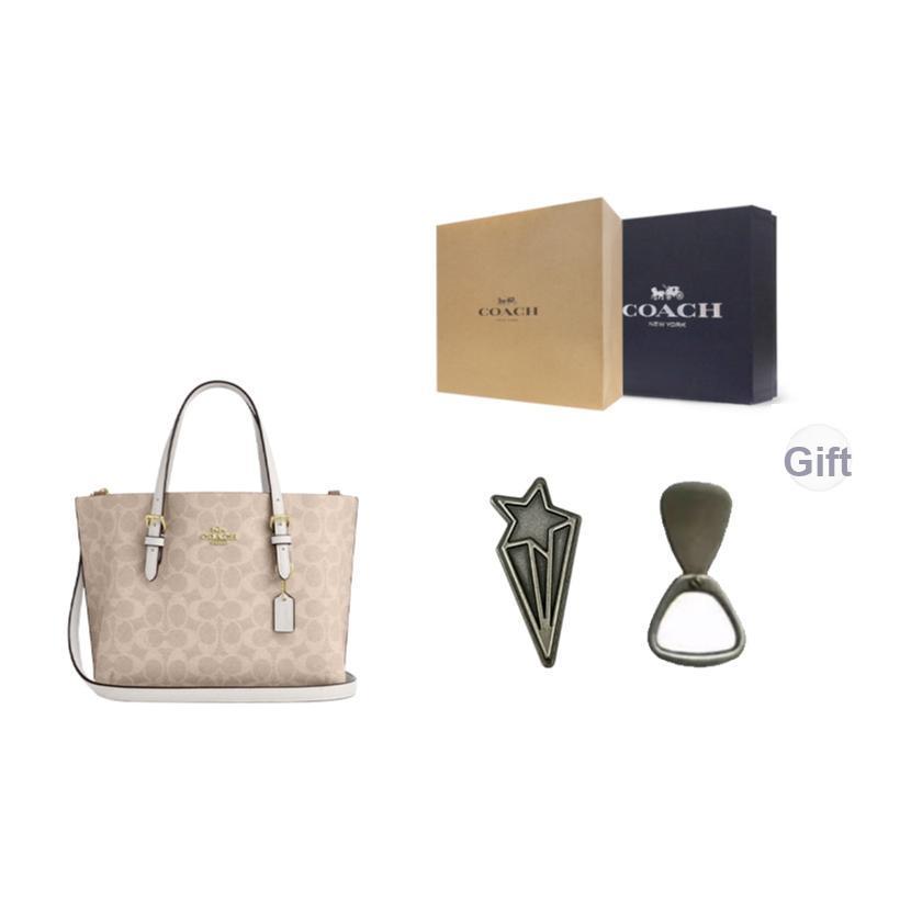 Coach Mollie Brand Logo Detachable Shoulder Strap Coated Canvas Tote Bag Shopping Bag Shoulder Crossbody Handbag 25 Women Tote Sand Chalk CV965-IMXDM