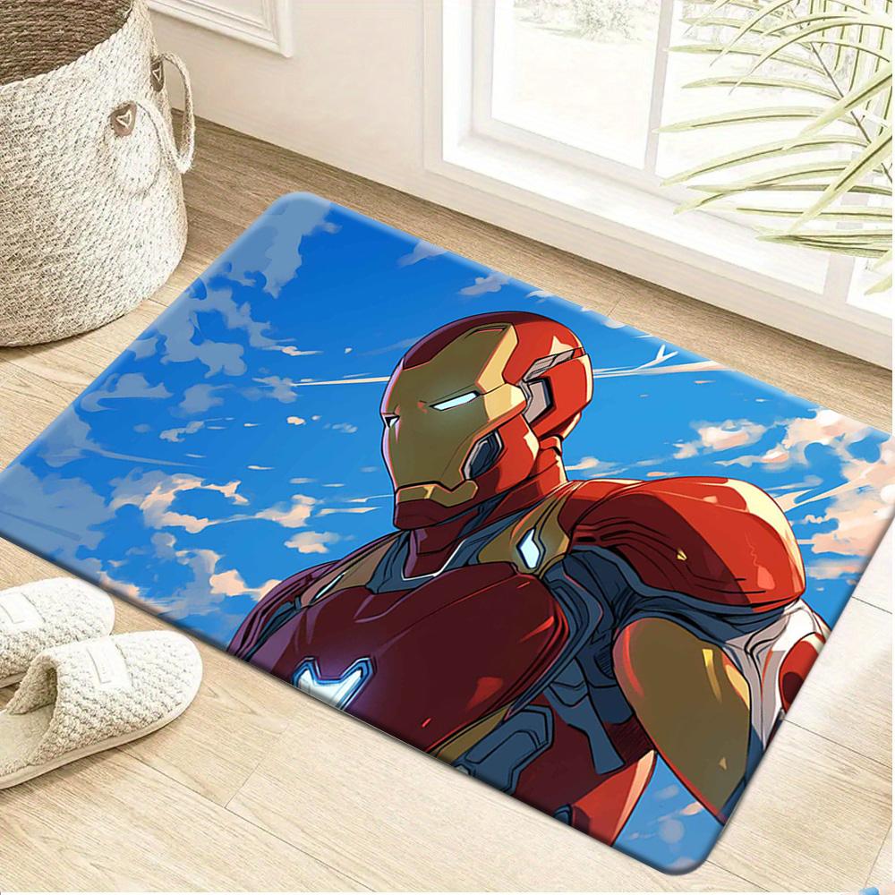 Marvel Has Authorized 1pc Cartoon Printed Floor Mat, Featuring Iron Man, Thor, Captain America, Hulk Hero Group Portrait, Red
