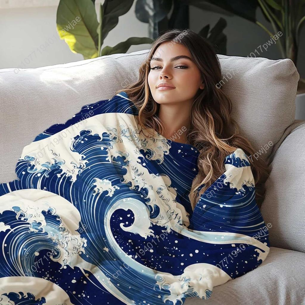 Japanese Wave Print Blanket for Men and Women Soft and Cozy Throw Trendy Asian-Inspired Blanket for Couch Bed Custom blankets