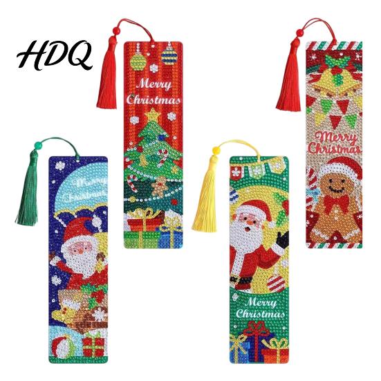 Holiday Party Favors 4PCS Christmas Theme Diamond Painting Bookmarks Creative DIY Art Kits Adult Craft