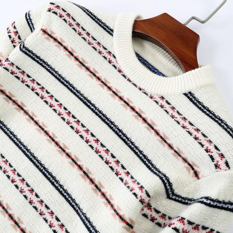 JOW Men's Heavy Jacquard Striped Pure Wool Sweater