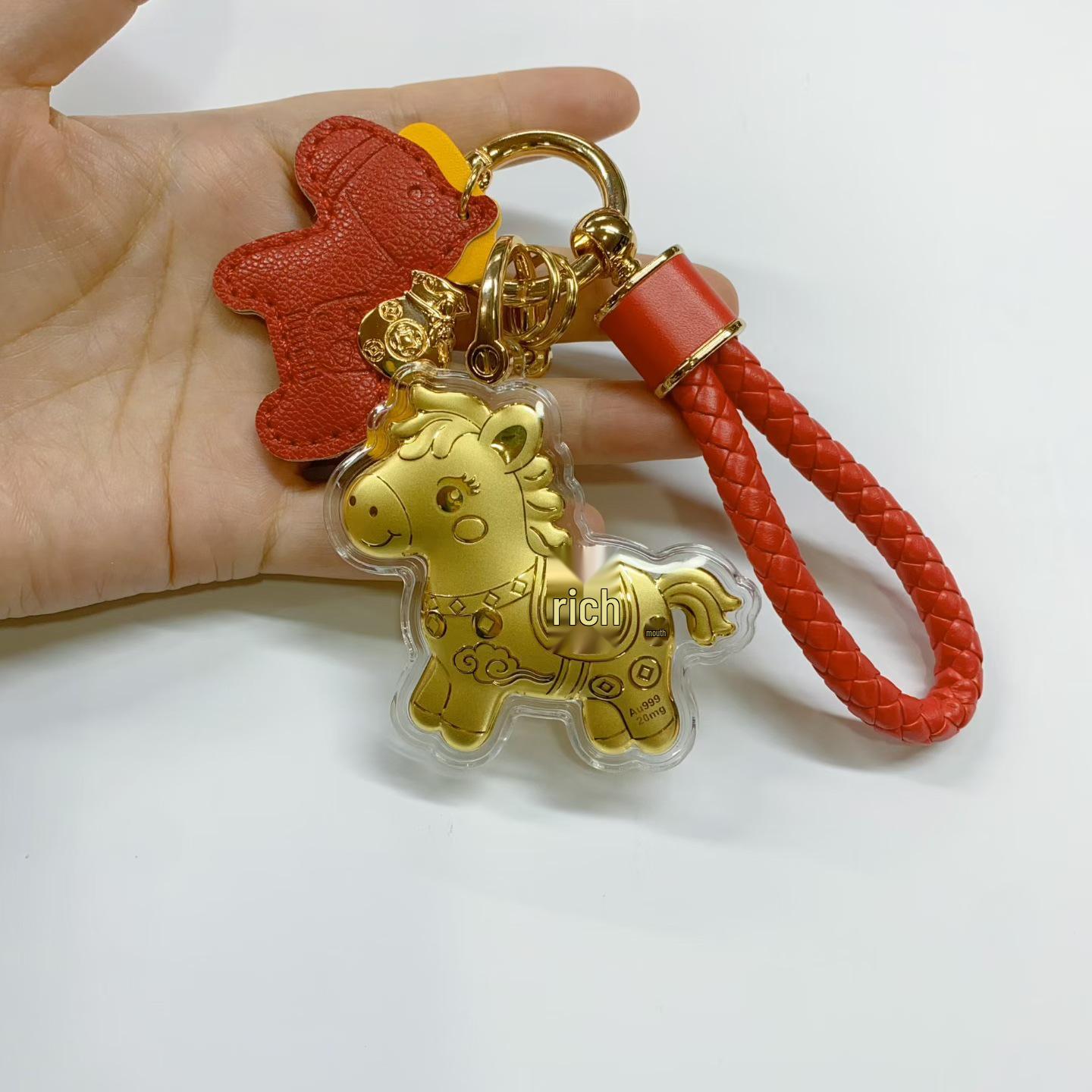 Gold Year of the Horse Pendant Keychain: Wealth & Traffic Driving Charm