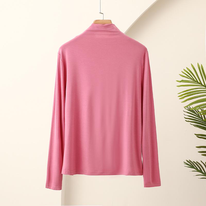 Women's Modal Black Semi-High Neck Slimming Long Sleeve T-Shirt for Autumn Winter Wear