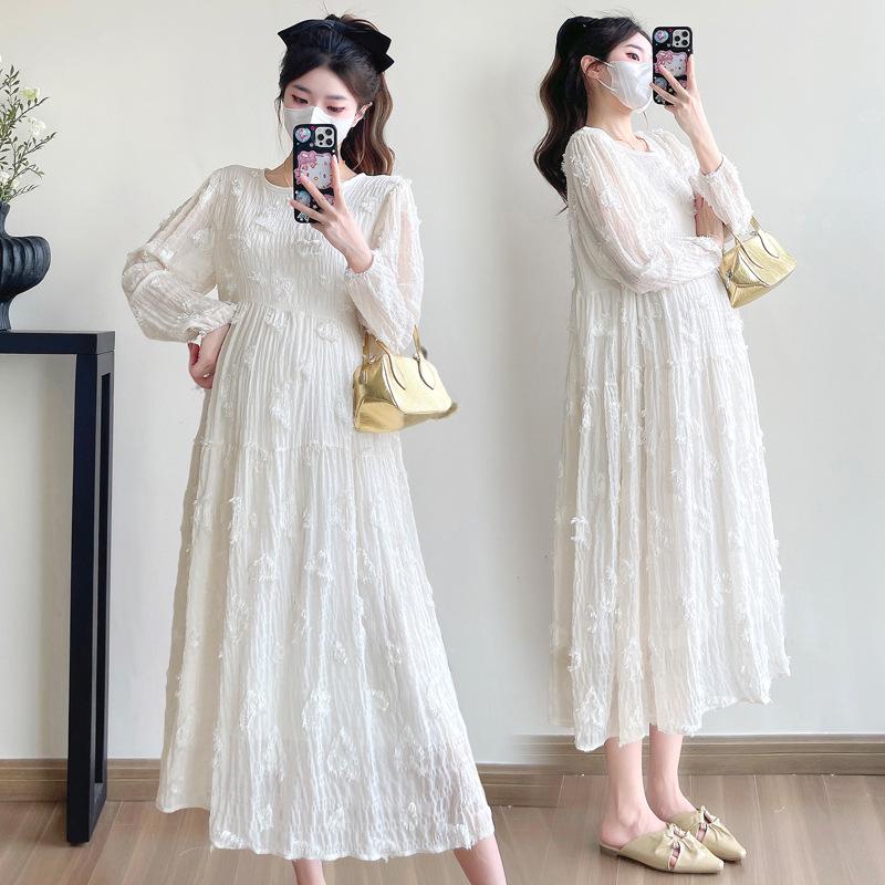 2026 Spring/Summer Maternity Gauze Embroidery Mid-Length Loose Dress
