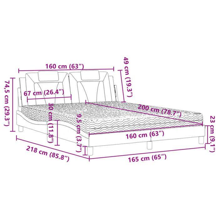 VidaXL Bed with Mattress, Upholstered Bed with Headboard Cushion, Double Bed, Adult Bed, Bedroom Furniture 3208803