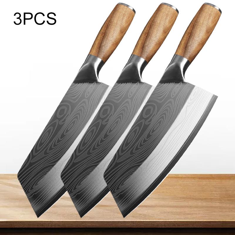 Kitchen Knife Damascus Laser Pattern High Carbon Cleaver Chef Knife Slicing Japanese Ultra Sharp Meat Butcher Cooking Knives