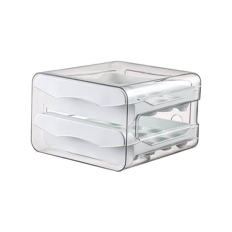 Caixa de Armazenamento de Ovos de Camada Dupla com 32 Compartimentos, Grande Capacidade, Empilhável, Gaveta Transparente para Conservação Fresca no Refrigerador.