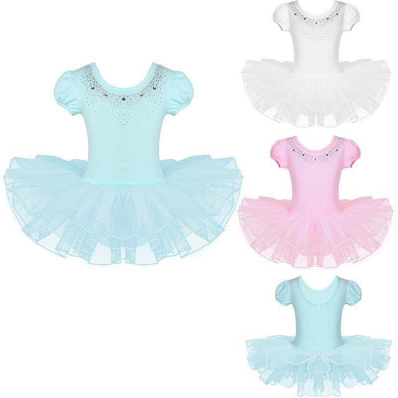 Bambina Ragazza Danza Maniche Corte Rete Balletto Tutù Vestito Bambino Abbigliamento da Danza Costumi