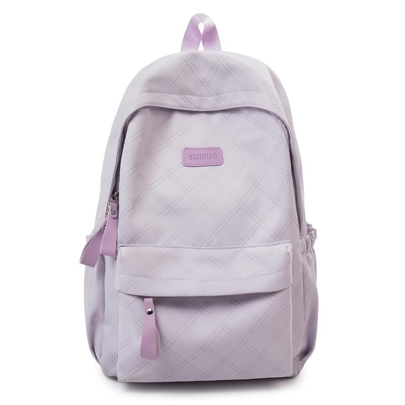 Plaid Solid Color Backpack Large Capacity Student Schoolbag