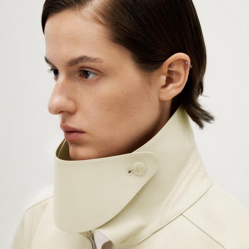 LESS 2024 Spring Lambskin Turn-down Collar Zip Leather Jacket