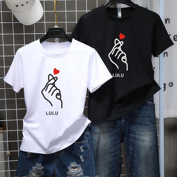 Casual cartoon new summer round neck short-sleeved women's T-shirt top loose couple student k874 #