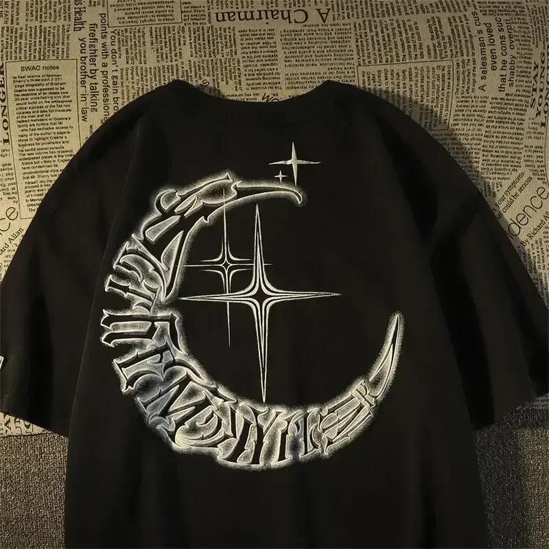 

American Vintage Creative Font Star Short Sleeve T-shirt for Women Summer Loose Couple Wear Top Clothing Tshirts Fashion Tops S