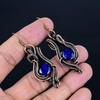 Blue Sapphire Earrings, Gemstone Handmade 999 Copper Wire Wrap Jewelry Earrings, For Memorial Gift