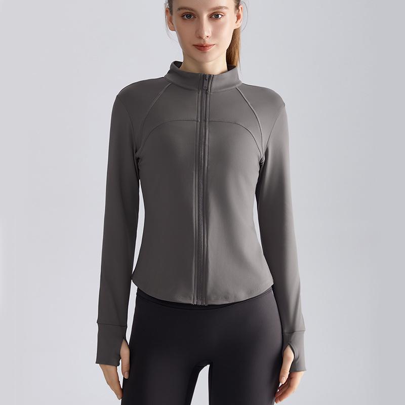 Women's Autumn Sports Jacket Waist Slim Fit Zipper Shirt Long Sleeve Warm Stand Collar Yoga Wear Top