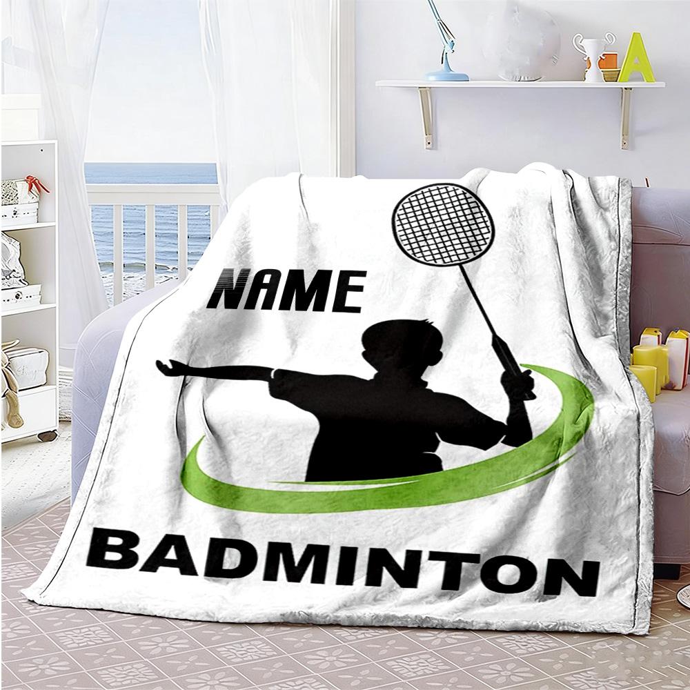 Badminton Customize Your Name Blanket Cozy Personalized Blanket Soft Warm Cozy for Sofa Home Decor Office Chair Chair Four Seasons Multipurpose
