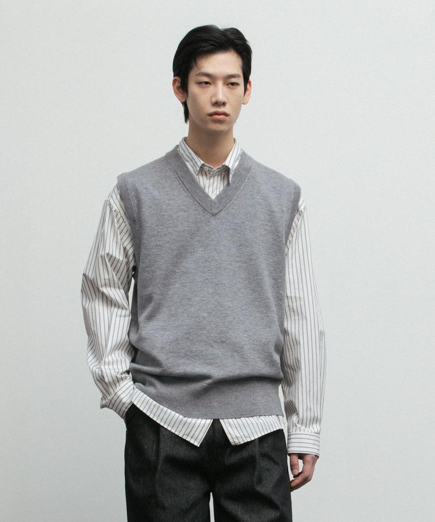 Blankroom V-Neck Knit Vest_Gray